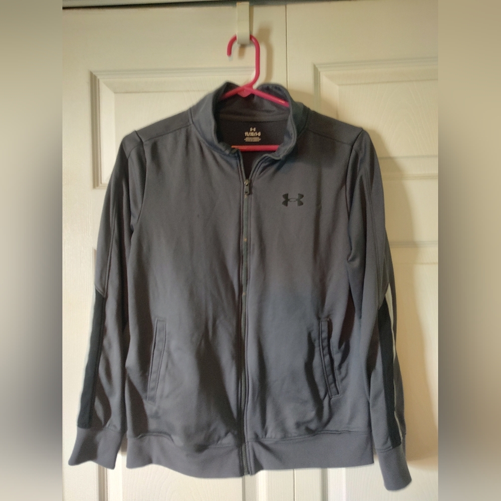 Under Armour Youth Large Gray Track Jacket Full Zip Polyester Logo YL